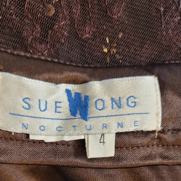 SUE WONG Nocturne Womens Evening Dress Size 4 Burgundy Lace Embroidered Beaded - Picture 13 of 16